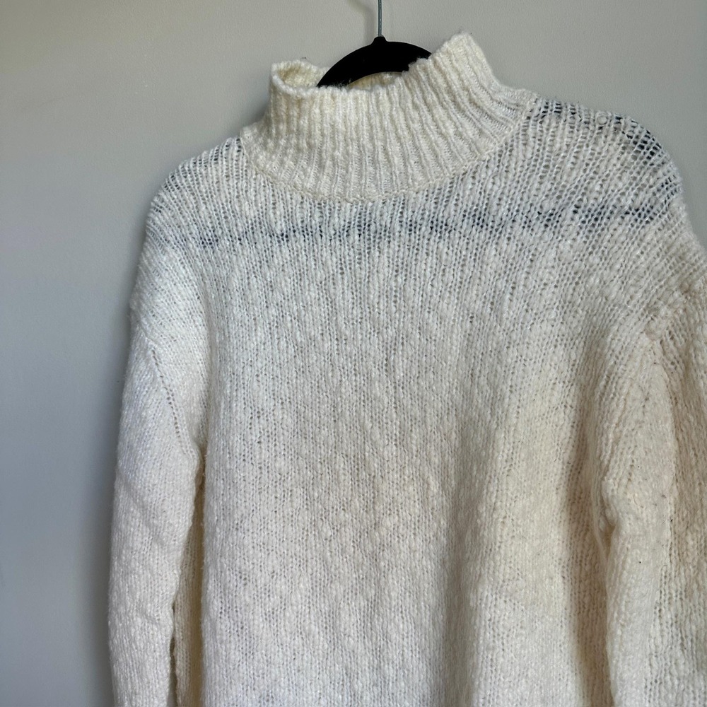 Vince Sweater Womens XS Ivory Wool Blend Mock Neck Ribbed‎ Chunky Knit NWT - Picture 2 of 10
